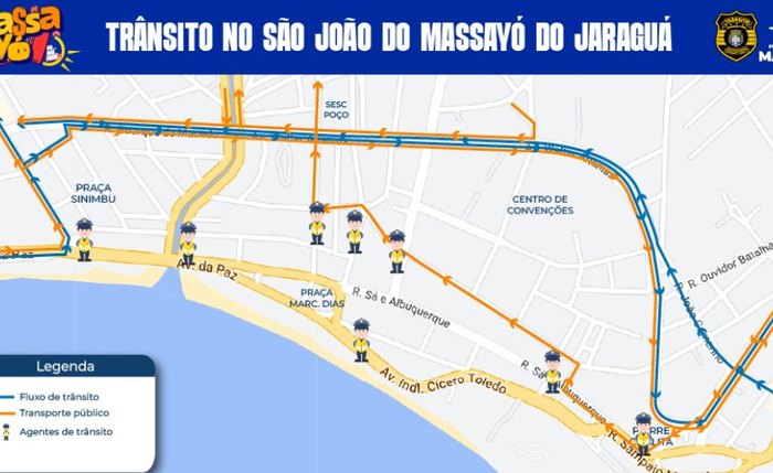 Mapa ilustrativo da organização do trânsito nos dias dos festejos juninos no polo Jaraguá