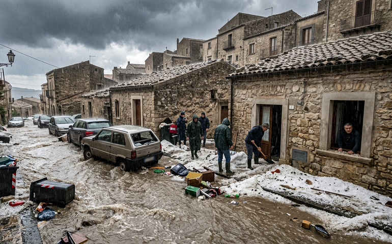 Tempestade de granizo e enchentes atingem cidade na Sicília
