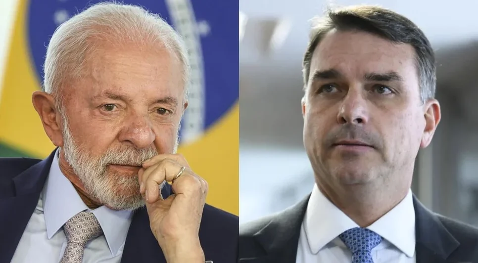 O presidente Lula, à esquerda, e o senador Flávio Bolsonaro, à direita - Foto: Reprodução