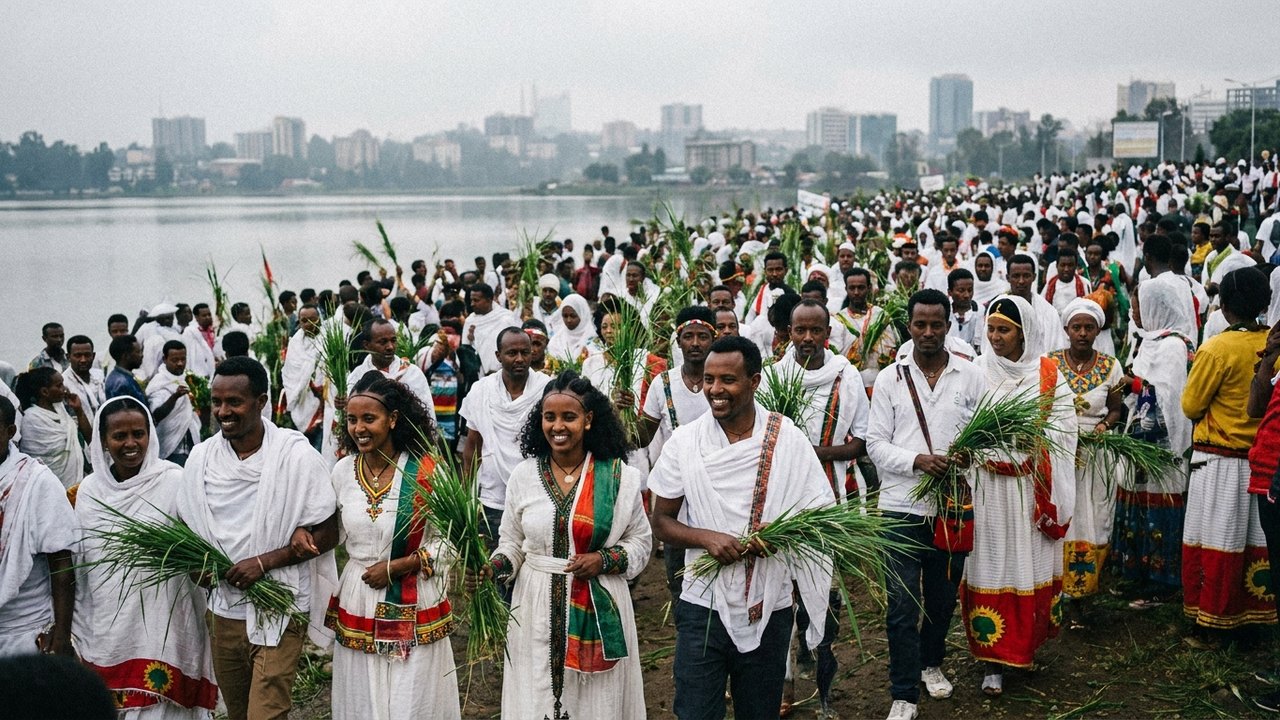 Cenas das celebrações do festival tradicional Oromo Irreecha em Addis Abeba