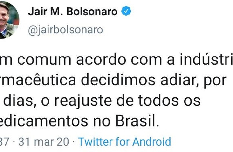 PRINT BOLSONARO MEDICAMENTOS / Foto: Reprodução Twitter