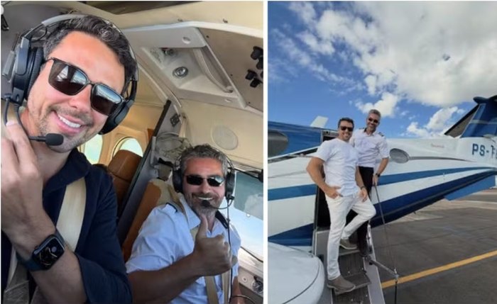 Piloto Gustavo Medeiros e o dono da aeronave, Márcio Carpena