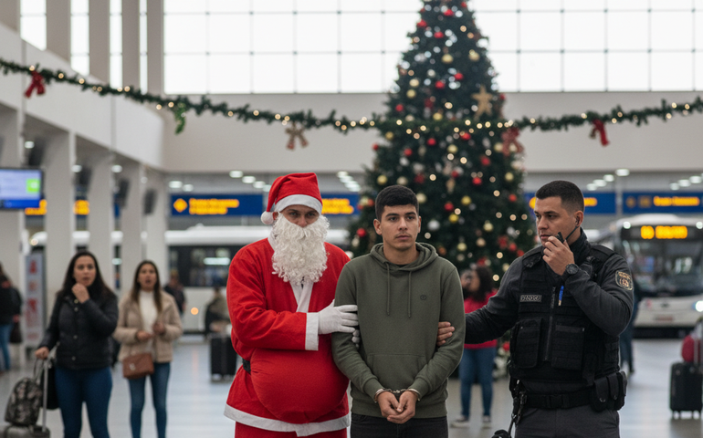 Policial vestido de Papai Noel prende foragido na rodoviária de Porto Alegre
