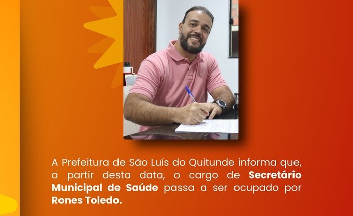 Rones, que era secretário de Saúde em Matriz de Camaragibe, assumiu o mesmo cargo em São Luís do Quitunde