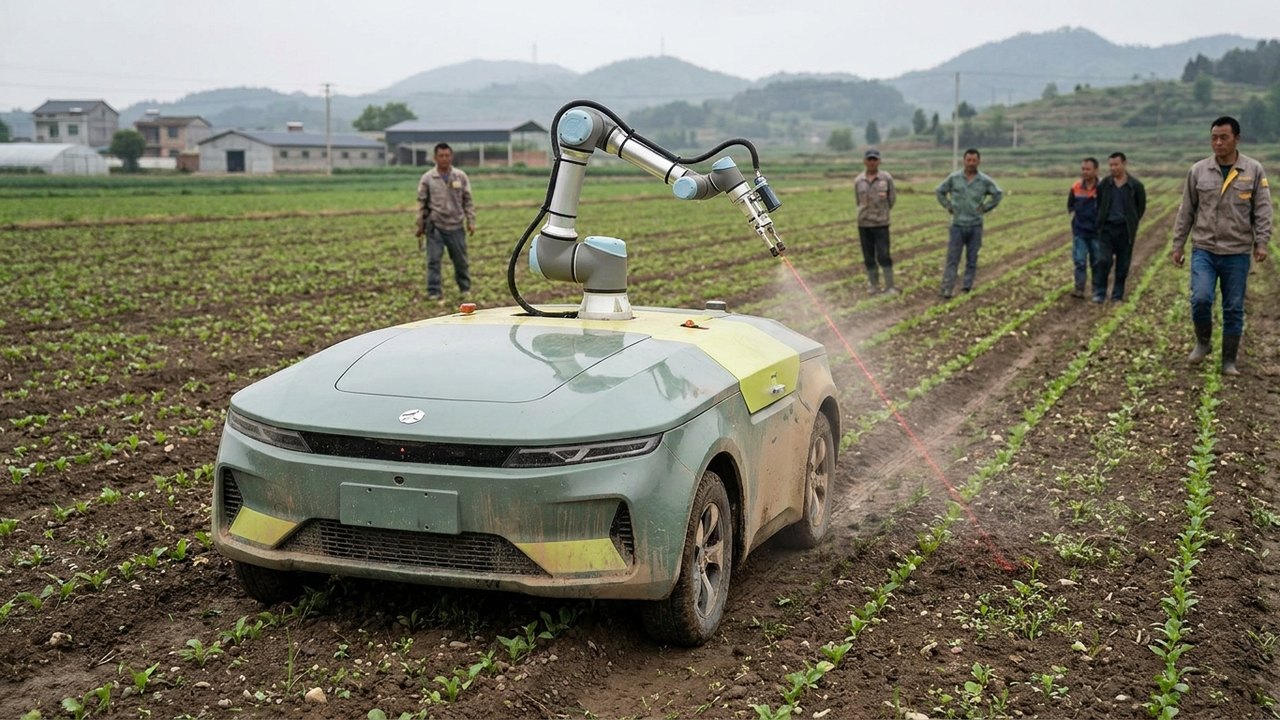 China mostra robô exterminador de erva daninha, armado com laser