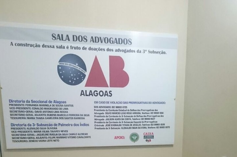 Subsecção da OAB de Palmeira inaugura sala dos advogados na delegacia