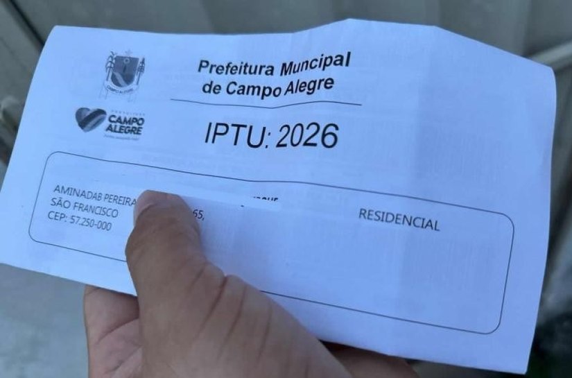 Campo Alegre: contribuinte que pagar o IPTU 2026 em cota única terá 30 por cento de desconto