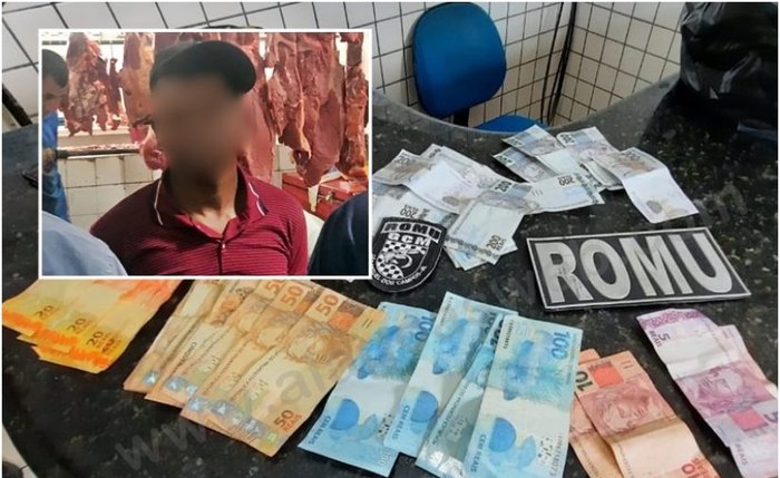 Homem e material apreendido foram levados para a delegacia Homem e material apreendido foram levados para a delegacia