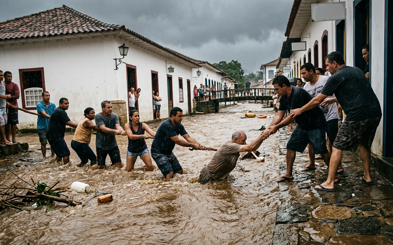 Vídeo registra resgate dramático de homem arrastado por enxurrada em Paraty