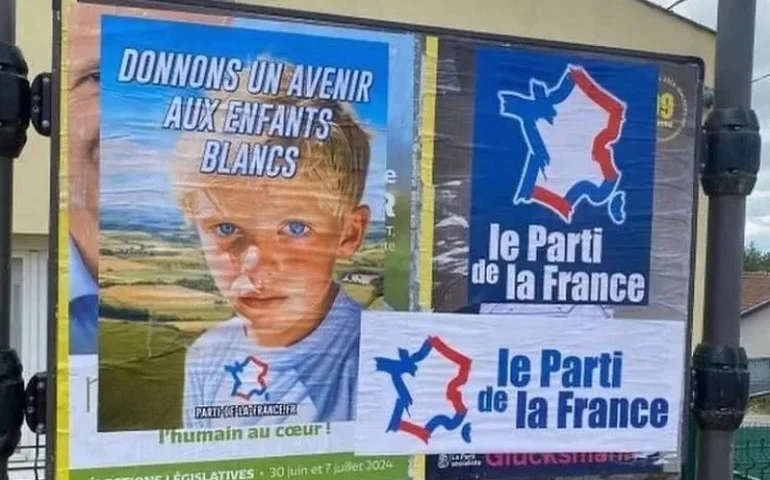 Cartaz eleitoral da extrema direita choca franceses e vira caso de polícia: 'Vamos dar futuro às crianças brancas'