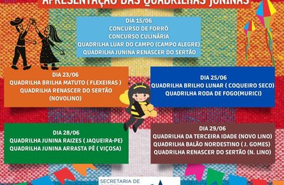 Programação junina de Novo Lino terá concursos de forró, culinária e apresentação de quadrilhas 