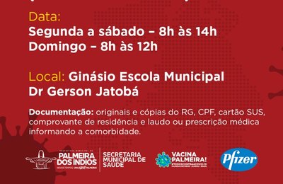 Palmeira reduz idade e inicia vacinação de pessoas acima de 47 anos 