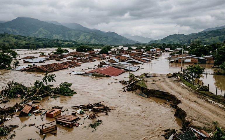 Novas imagens mostram a força devastadora das enchentes na Colômbia