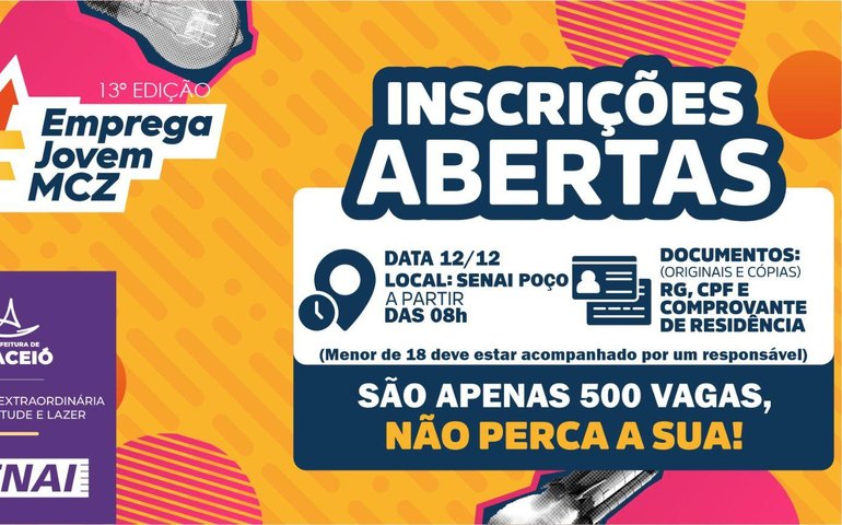 Prefeitura de Maceió abre inscrições para 13ª edição do Emprega Jovem