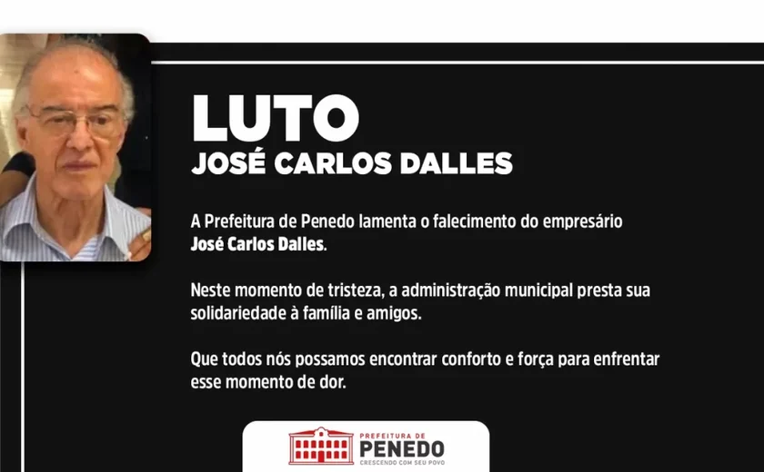 Prefeito Ronaldo Lopes decreta luto em homenagem à memória do empresário José Carlos Dalles