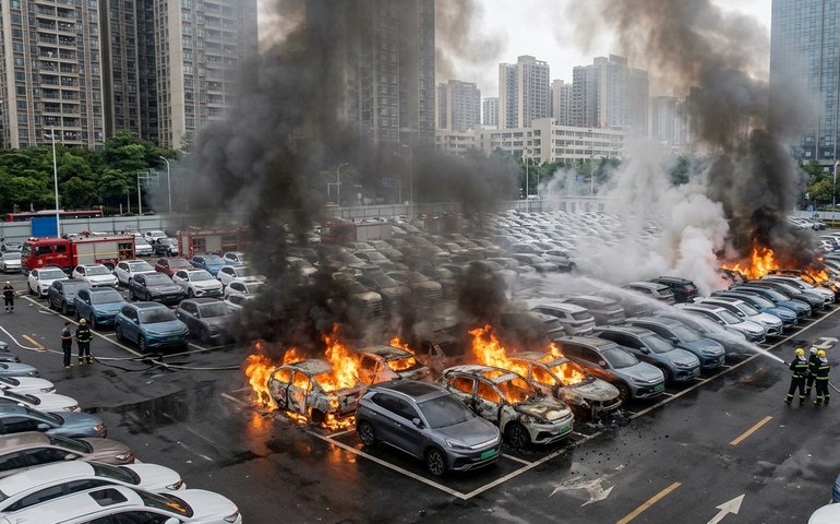 Incêndio atinge estacionamento da BYD em Shenzhen, na China