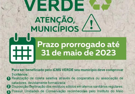 ICMS VERDE: Semarh prorroga prazo para 31 de maio de 2023