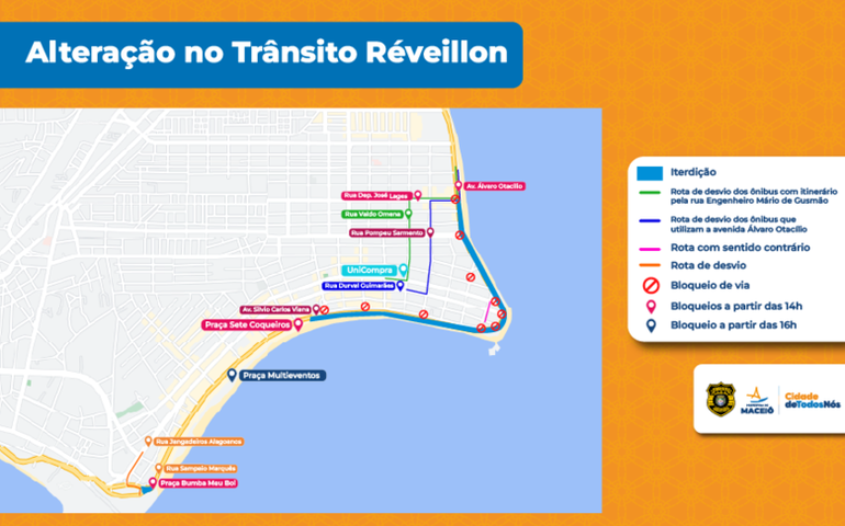 Confira as mudanças no trânsito para o Réveillon na orla de Maceió