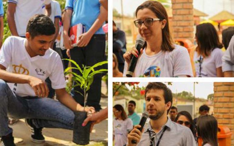 Estudantes plantam mudas nativas no Bosque das Arapiracas