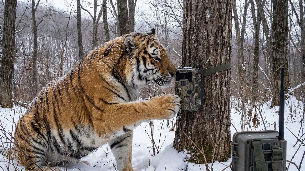 Gatinho curioso: tigre brincando com câmera é captado por outra na Rússia