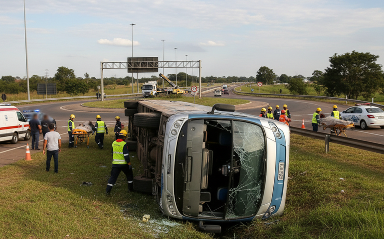 Ônibus capota em rodovia de Jaboticabal e deixa duas pessoas mortas