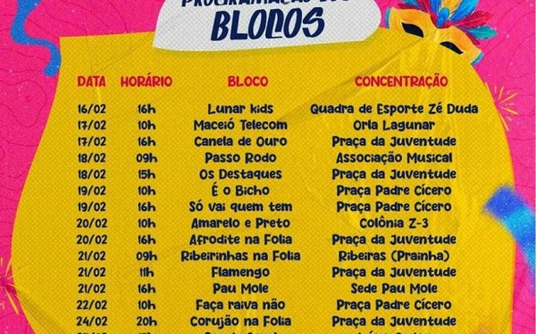 Carnaval “Paz e Amor” de Coqueiro Seco terá 9 dias de folia e 15 blocos