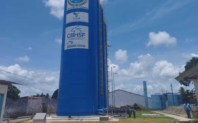 Tanque Pulmão, sistema de captação, adução e reservação de água bruta no município de Piaçabuçu (AL) nesta quinta-feira (16)