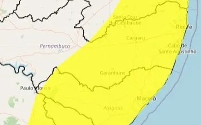 Inmet alerta para chuvas intensas em Alagoas a partir de quarta feira