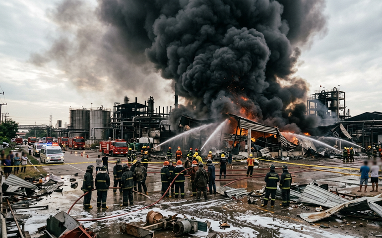 Incêndio em fábrica química causa explosões e pânico na Tailândia