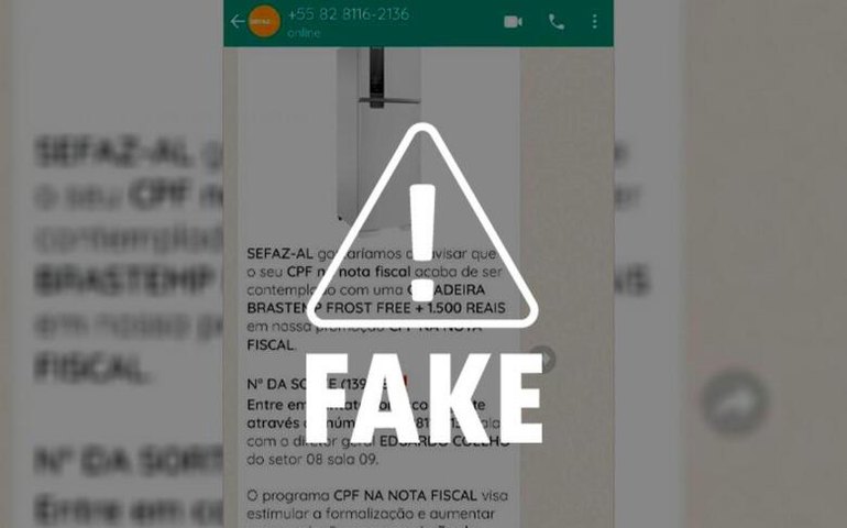 É falso que Sefaz informe o resultado de premiações pelo whatsApp