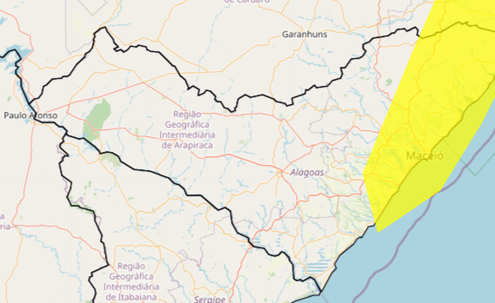 Alerta é válido para cidades do leste alagoano