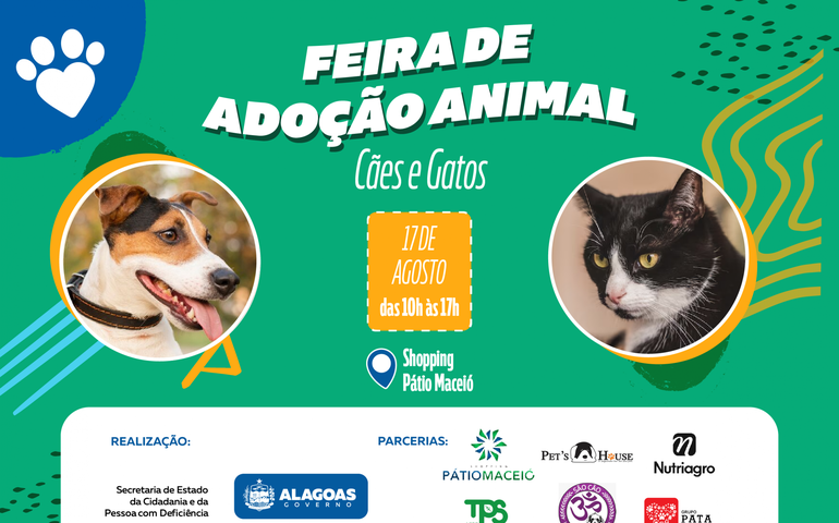  Governo de Alagoas promove Feira de Adoção de Cães e Gatos neste sábado 