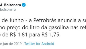 TWITTER BOLSONARO REDUÇÃO GASOLINA / Foto: PRINT TWITTER