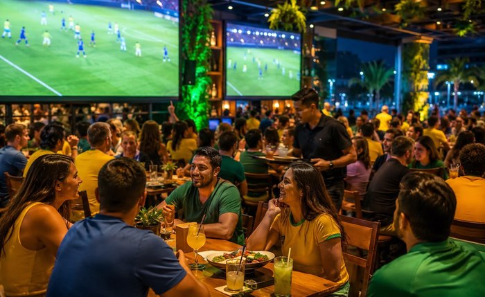 Comerciantes investem em telões para garantir a presença do público durante os jogos