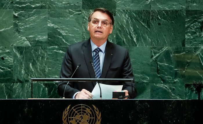 Bolsonaro em discurso na ONU, em 2019