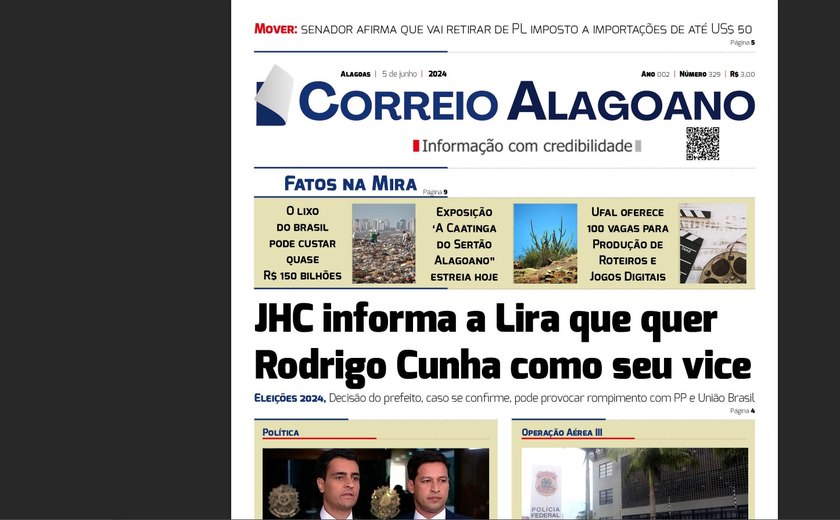 JHC informa a Lira que quer Rodrigo Cunha como seu vice
