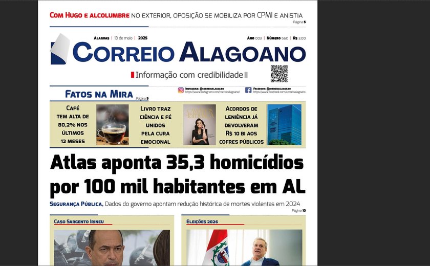Atlas aponta 35,3 homicídios por 100 mil habitantes em AL