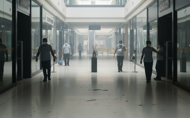 Shopping Tijuca ainda tem cheiro forte de fumaça, funcionários de máscara e lojas vazias, quase um mês após incêndio