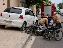Motorista foge após carro atingir moto e atropelar cadeirante em Arapiraca