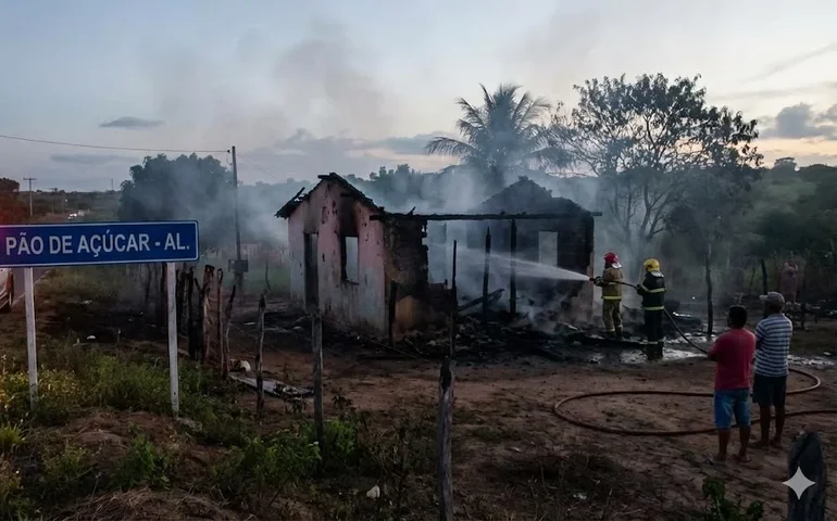 Homem morre carbonizado após incêndio destruir residência em Pão de Açúcar