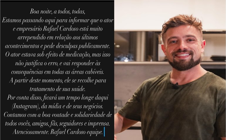 'Estava sob efeito de medicação': Rafael Cardoso se desculpa após denúncia de agressão