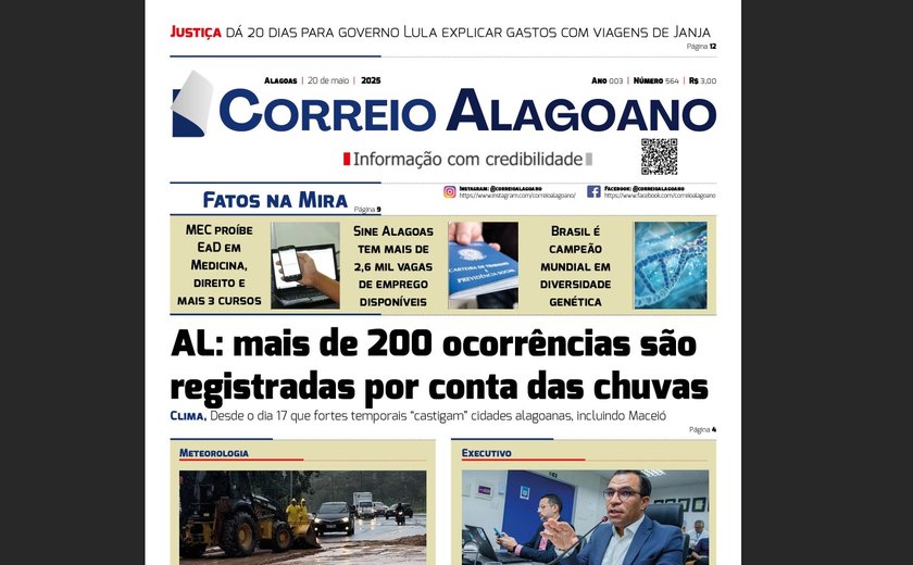 AL: mais de 200 ocorrências são registradas por conta das chuvas