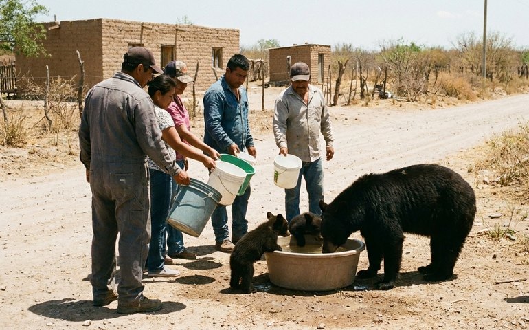 Bondade acima de tudo: mexicanos dão água a uma ursa e seus filhotes durante a onda de calor