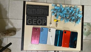 Drogas e celulares são apreendidos dentro da cela de detento na Bahia durante operação contra roubos a mototaxistas em Sergipe