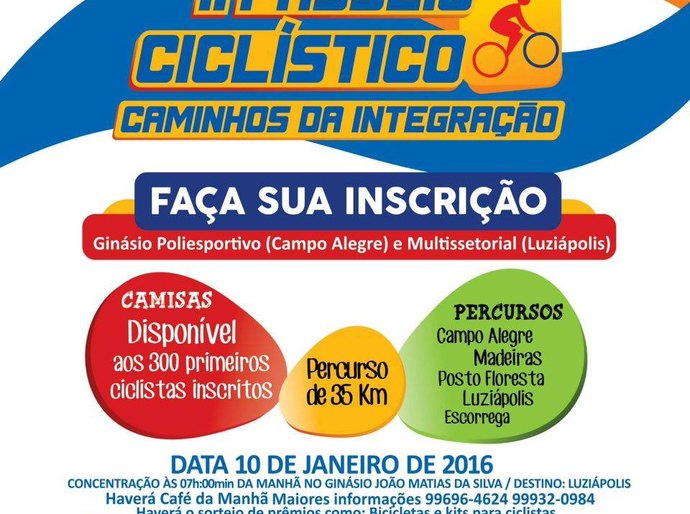 Campo Alegre realiza dia 10 segundo passeio ciclístico Caminhos da Integração