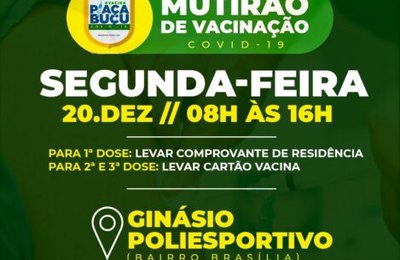 Mutirão de vacinação para a Covid-19 será nesta segunda-feira (20) em Piaçabuçu