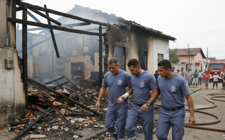 Homem fica ferido após teto de residência desabar durante incêndio em Rio Largo