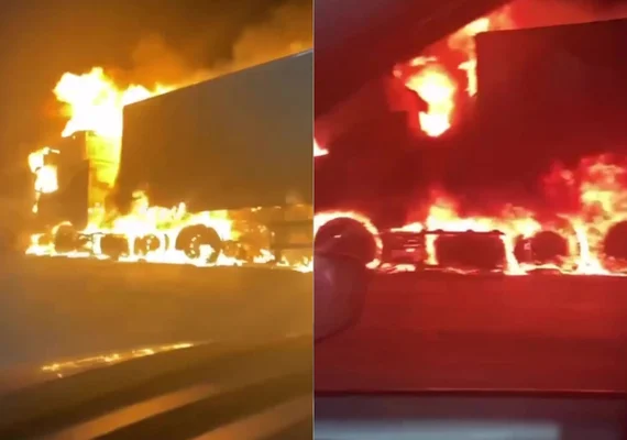 Caminhão pega fogo em um trecho da BR-423, em Delmiro Gouveia