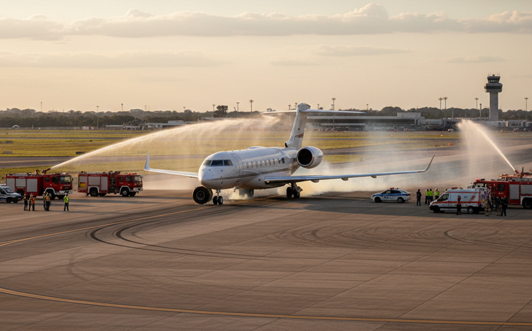 Jato executivo faz pouso de emergência no Aeroporto de Viracopos, em Campinas