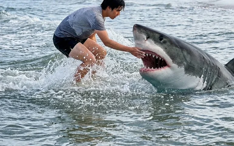 Pescador arrisca a vida para resgatar tubarão-branco preso na linha de pesca